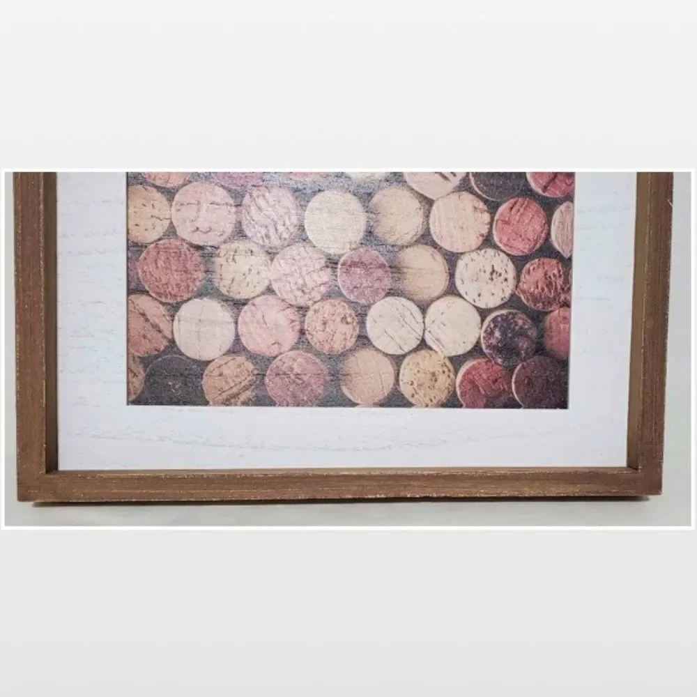 New Room & Retreat Wall Art Wine Corks Wood Framed Brown Picture Box Sign Décor